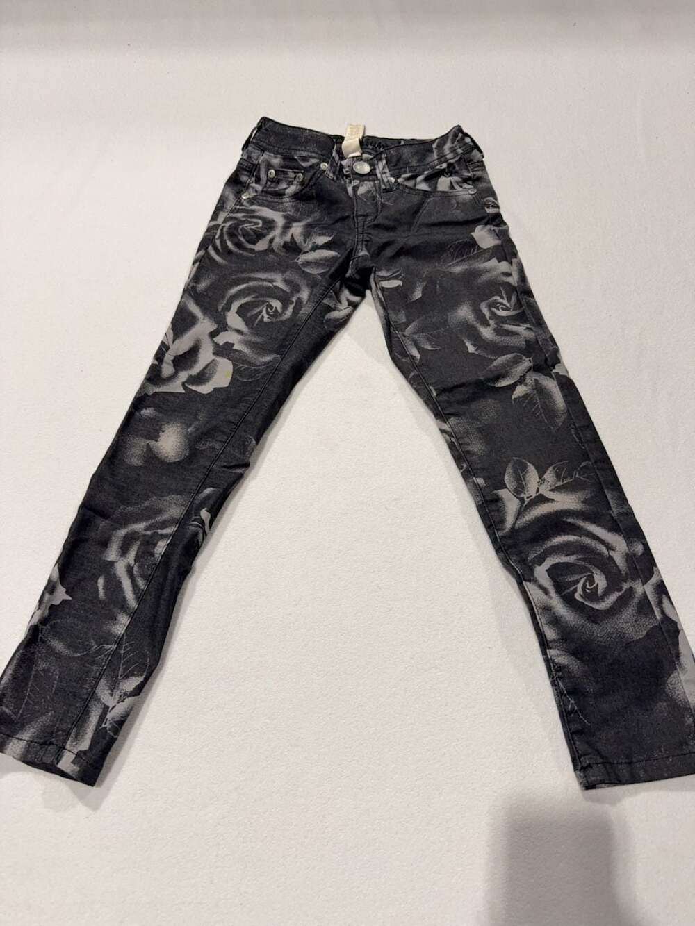 Justice Premium Jeans Girls Size 7R Super Skinny Black Floral Print